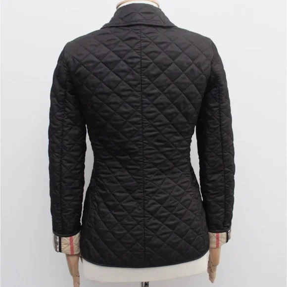 Burberry Brit Black Quilted Jacket with Nova Check Plaid- S - Picture 3 of 7